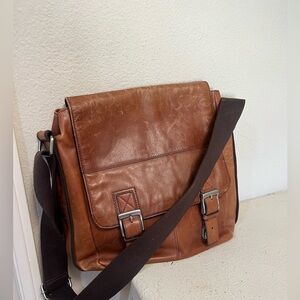 FOSSIL Messenger Crossbody‎ Bag Unisex Brown Distressed Leather Business School
